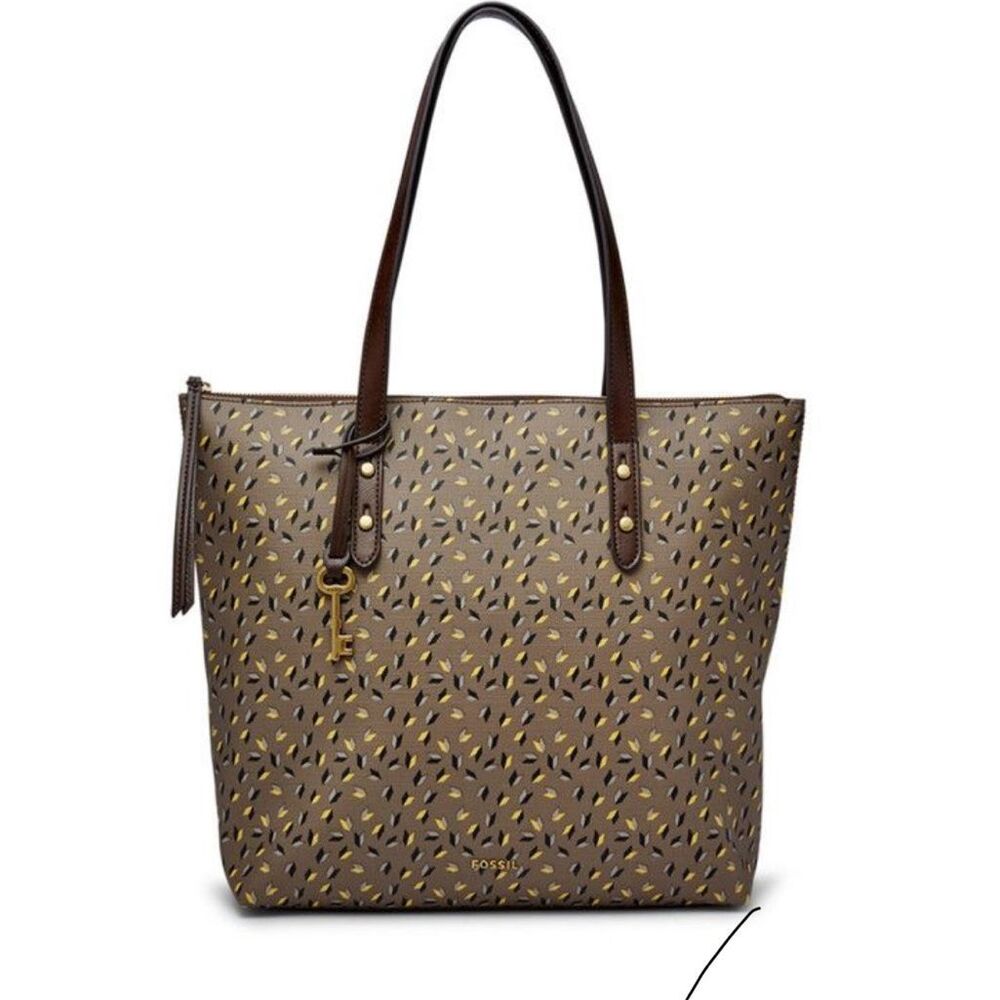 Fossil Rachel Tote‎ Bag Leaf Print Brown No Key